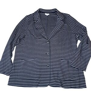 J Jill Striped‎ Knit Blazer Jacket Women's XL Navy Gray Long Sleeve Button Front